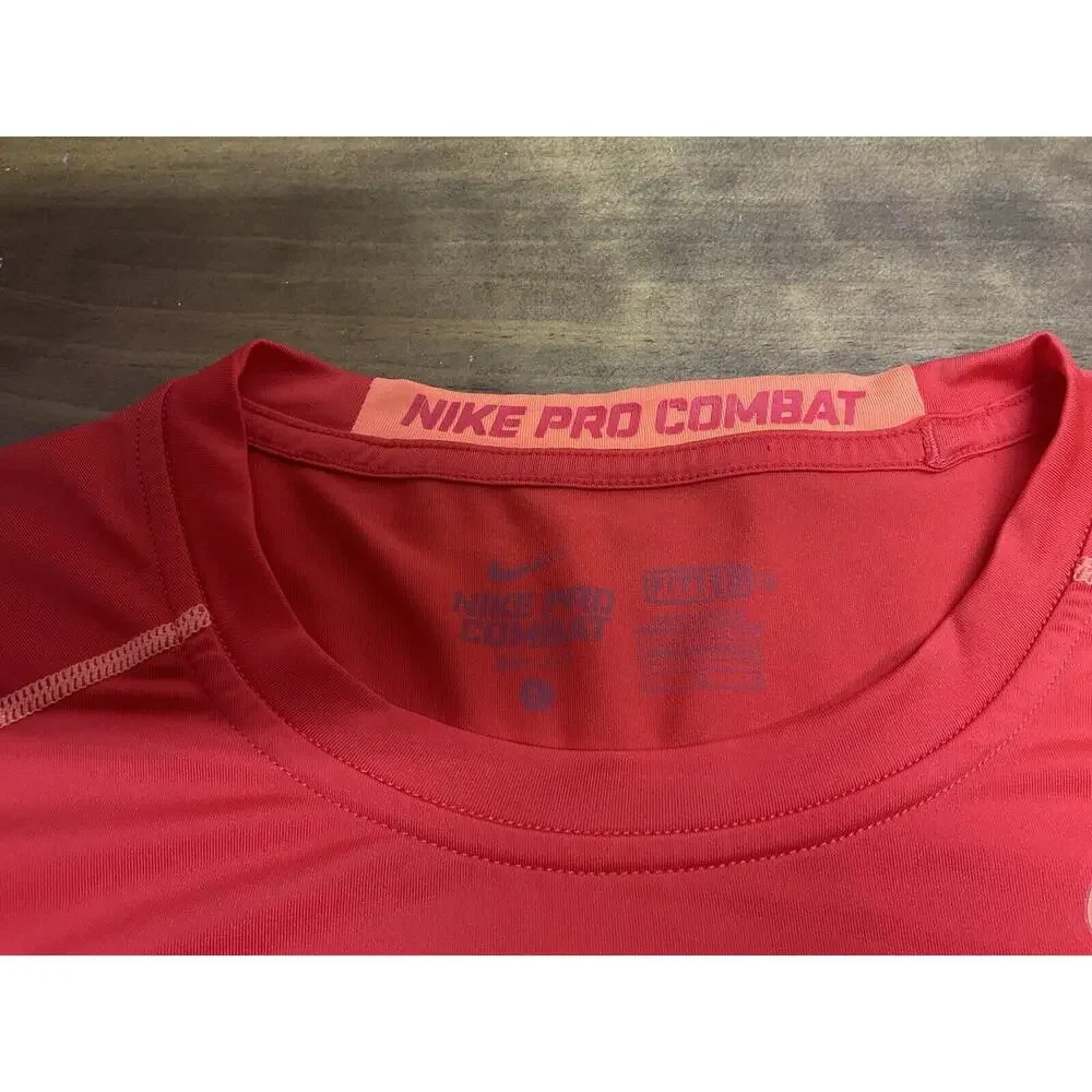 Nike Pro Combat Fitted Men's Size Large Orange Activewear Top Shirt - Picture 2 of 11